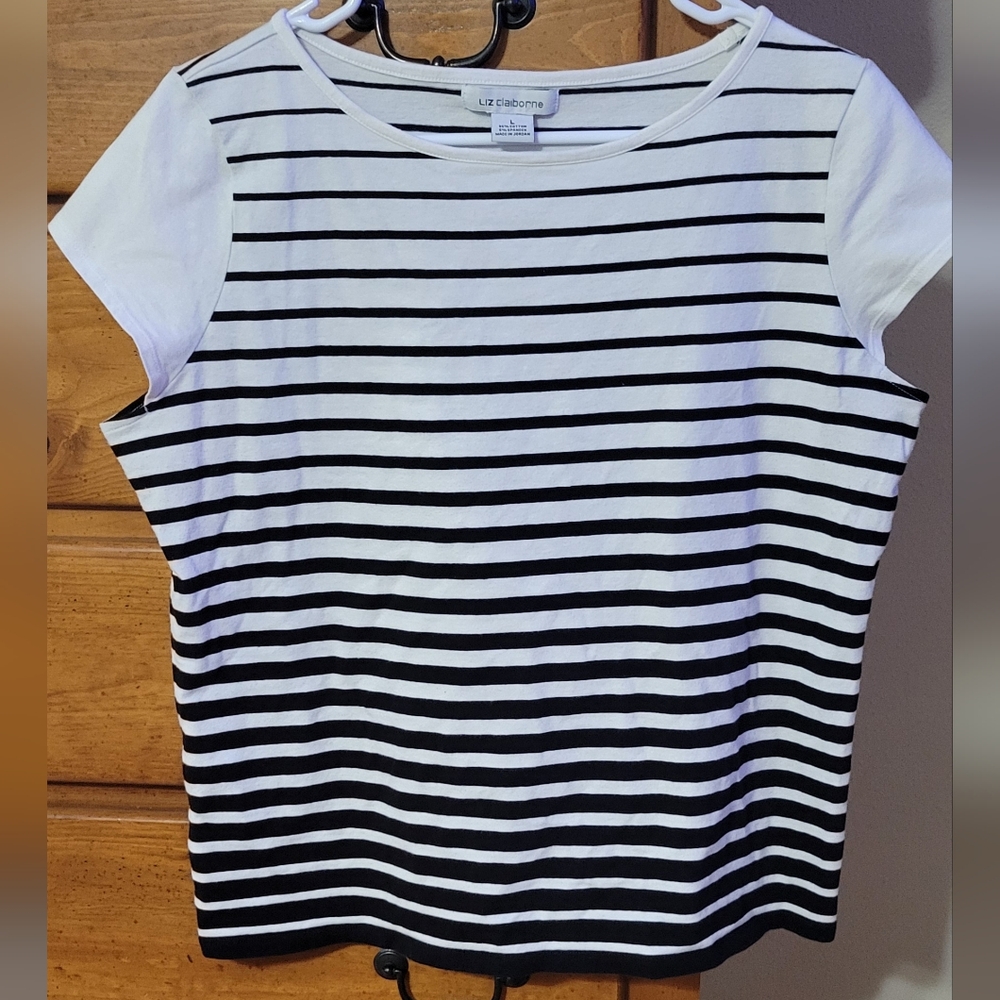 Liz Claiborne short sleeve shirt, black/white
